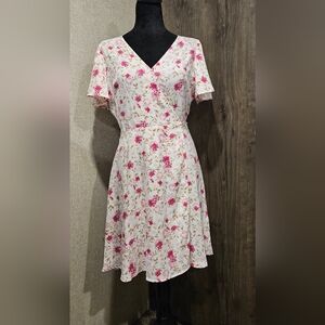 LC Lauren Conrad Pink Flutter Sleeve Wrap Midi Dress